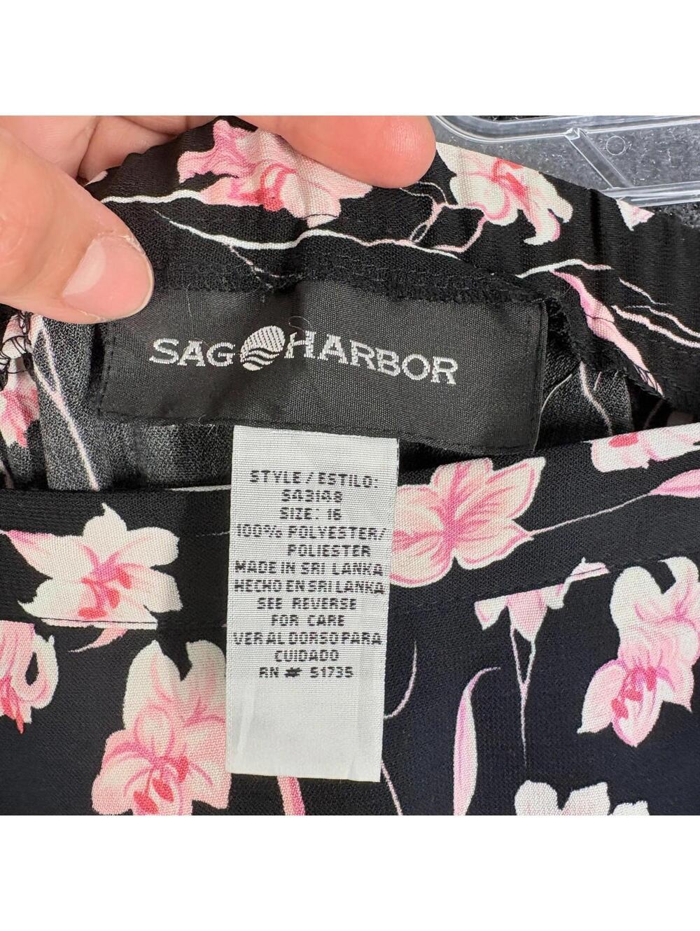 Sag Harbor Skirt Women 16 Black Floral A-Line Midi Mid Rise Zipper Casual - Picture 5 of 6